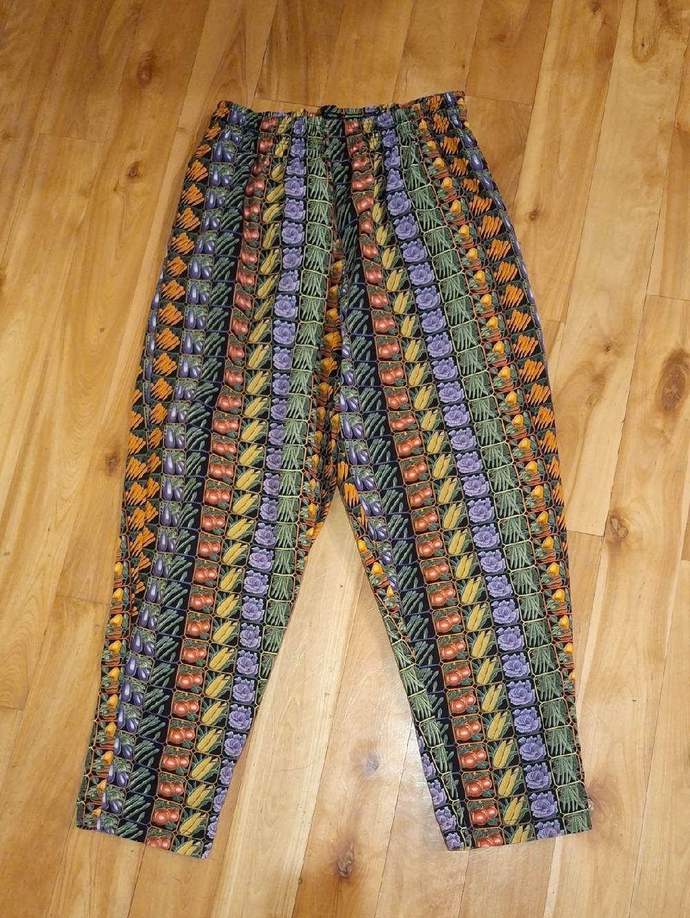 Novelty Chefwear Veggie Print Clowncore Chef Pants Black Multi Cotton Unisex M